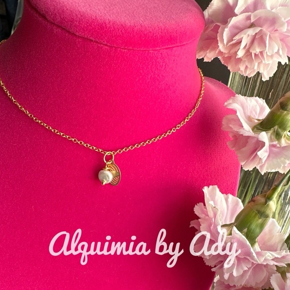 Freshwater pearl Gold Vermeil 925 dainty evils eye charm delicate necklace - Picture 2 of 6